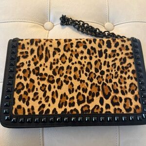 Aldo Leopard Print Clutch with Black Studs